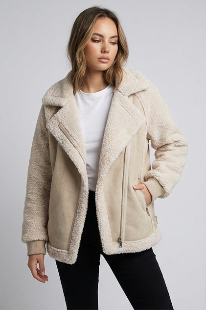 Oversized Sherpa Fleece Lined Teddy Jacket Women