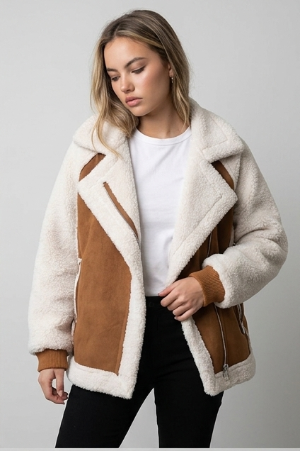 Oversized Sherpa Fleece Lined Teddy Jacket Women