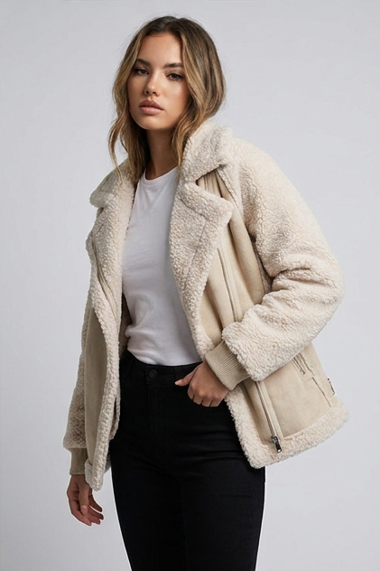 Oversized Sherpa Fleece Lined Teddy Jacket Women