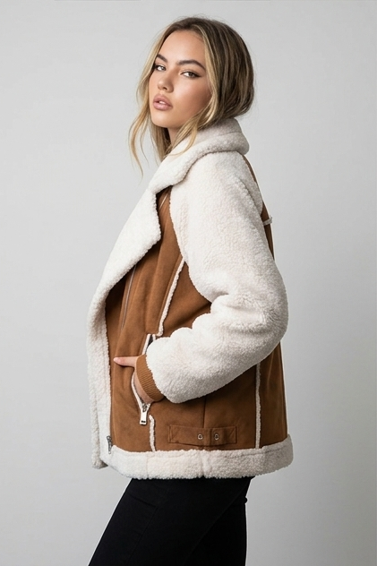 Oversized Sherpa Fleece Lined Teddy Jacket Women