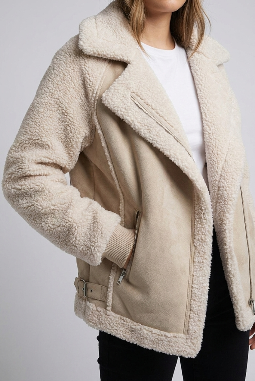 Oversized Sherpa Fleece Lined Teddy Jacket Women