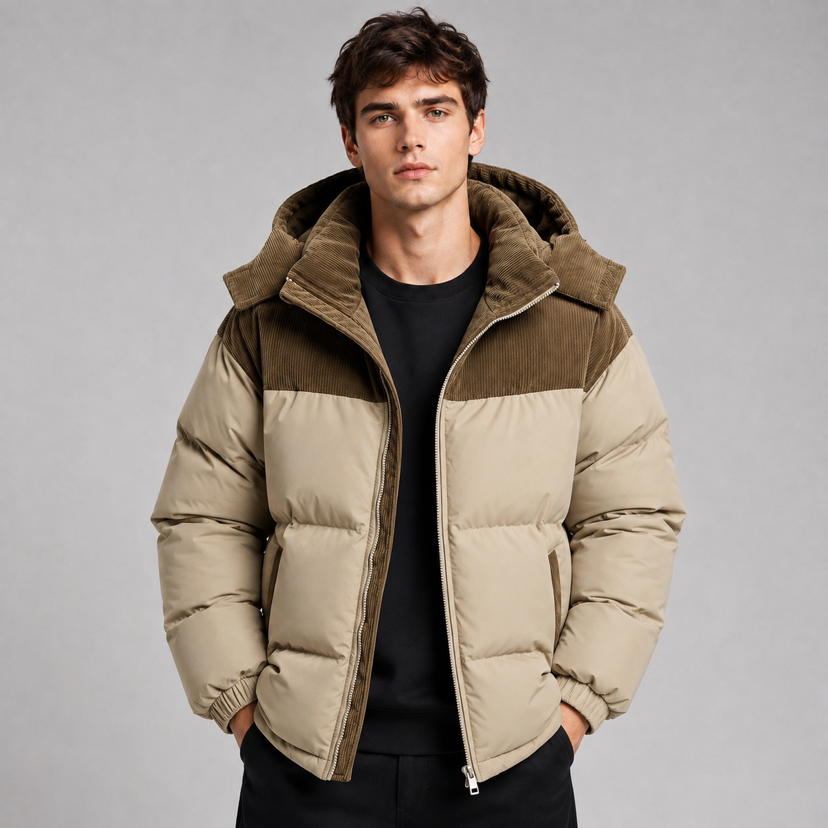 Oversized Hooded Padded Full Zip Puffer Jacket Men