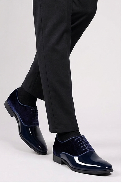 Patent Leather Velvet Trim Oxford Shoes Men