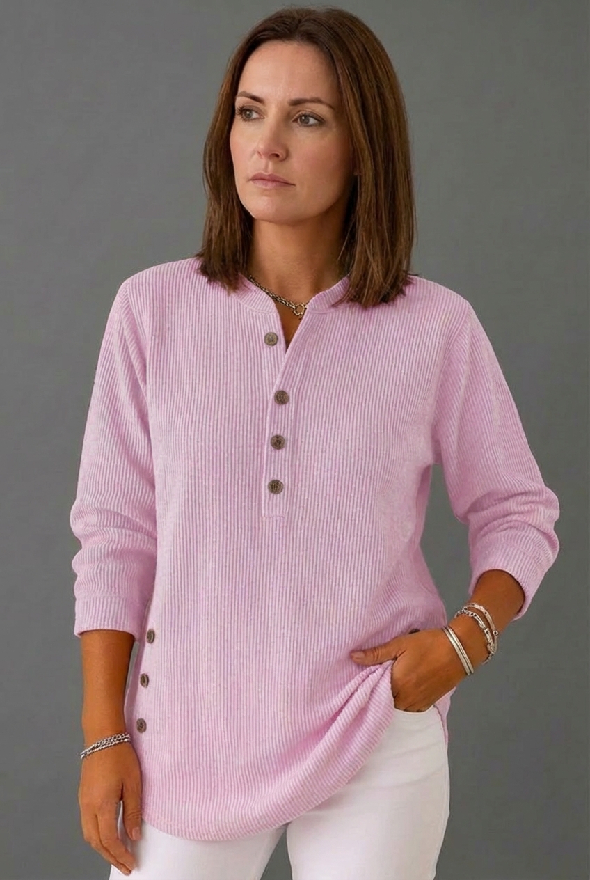 Oversized Ribbed Long Sleeve Henley Top Women
