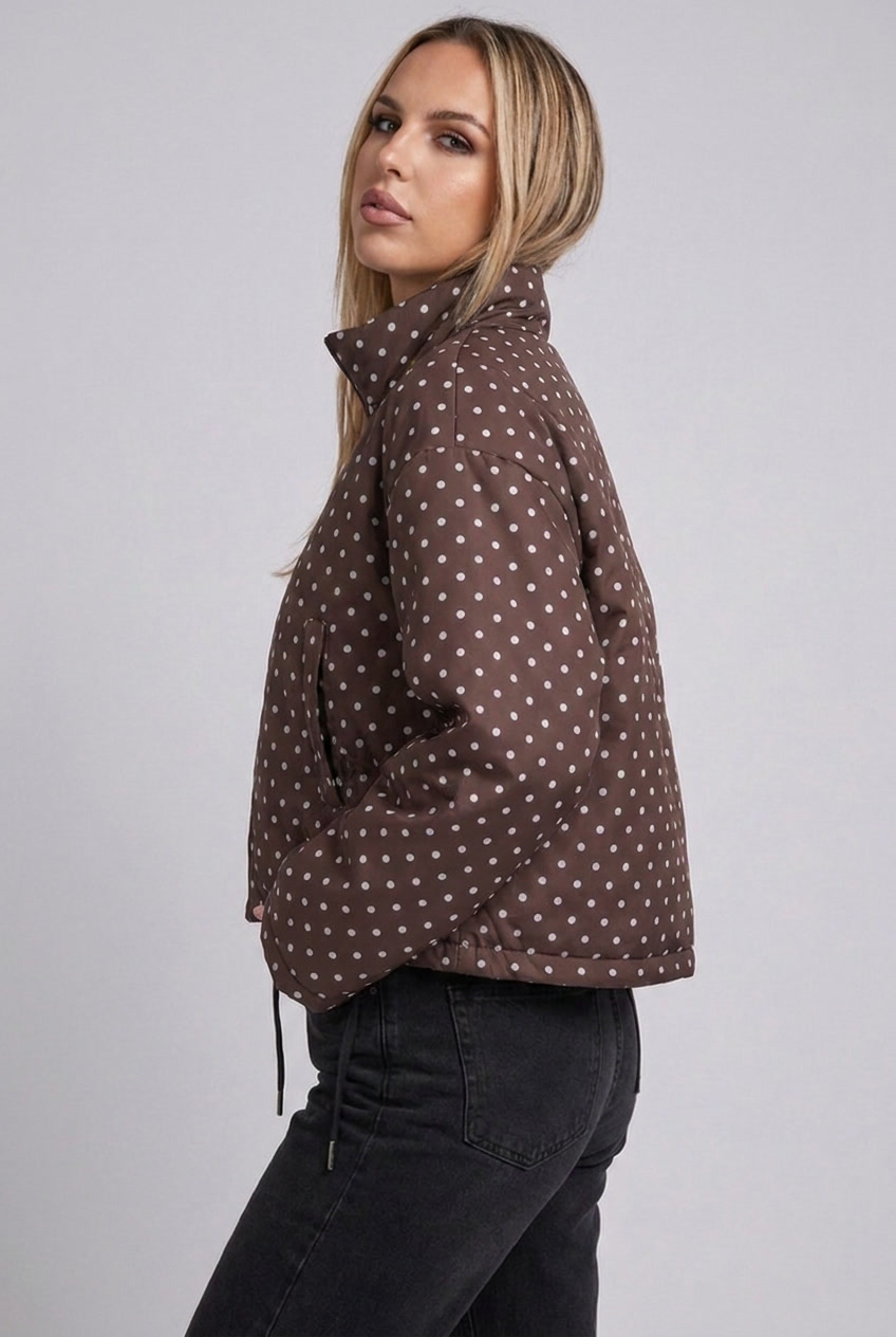 Polka Dot Drawstring Hem Bomber Jacket Women
