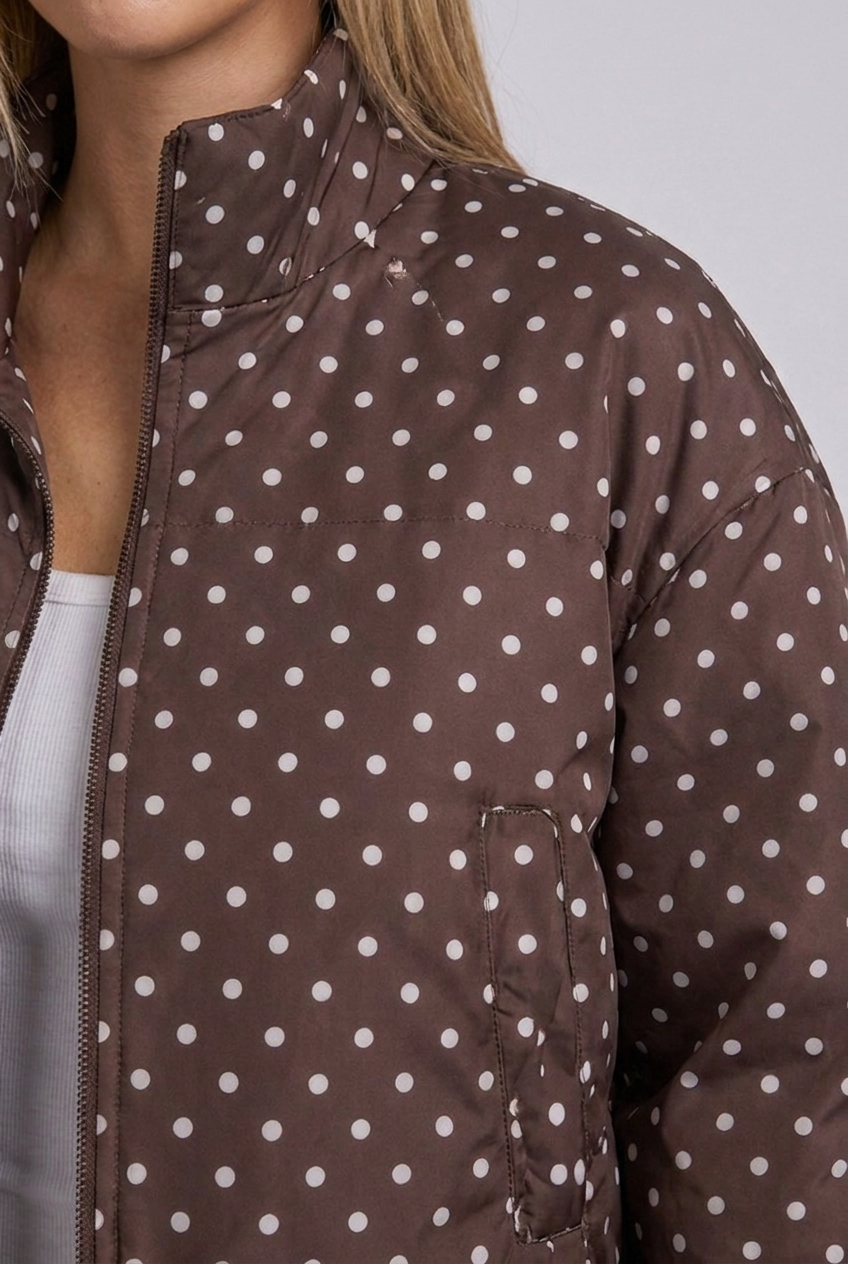 Polka Dot Drawstring Hem Bomber Jacket Women