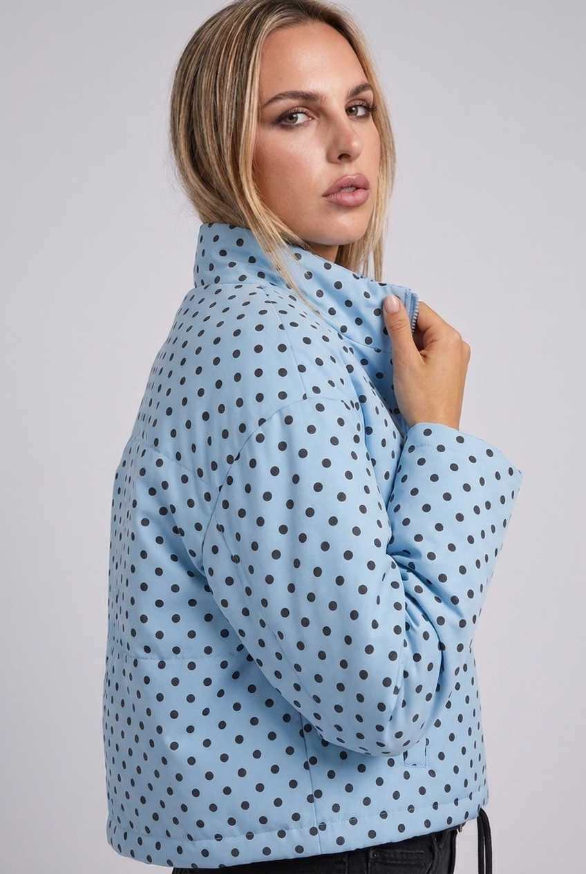 Polka Dot Drawstring Hem Bomber Jacket Women