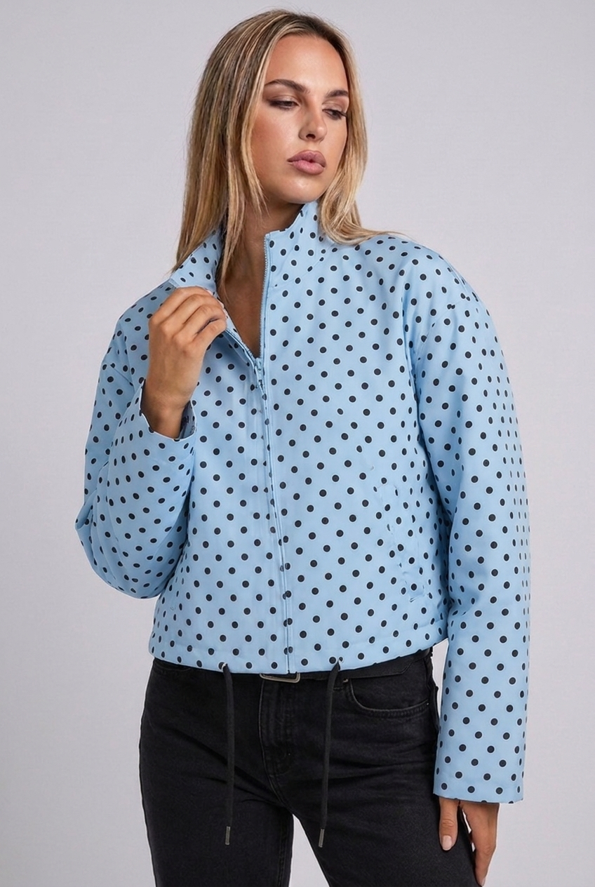 Polka Dot Drawstring Hem Bomber Jacket Women