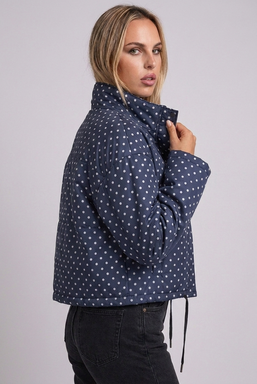 Polka Dot Drawstring Hem Bomber Jacket Women