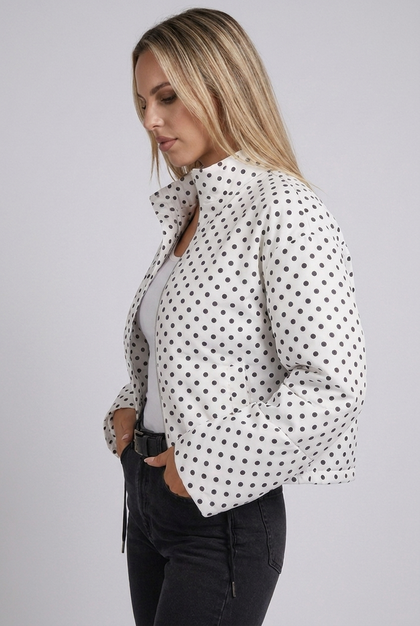 Polka Dot Drawstring Hem Bomber Jacket Women