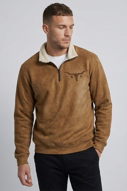 Quarter-Zip Jumper Fleece Pullover Sherpa Collar Men