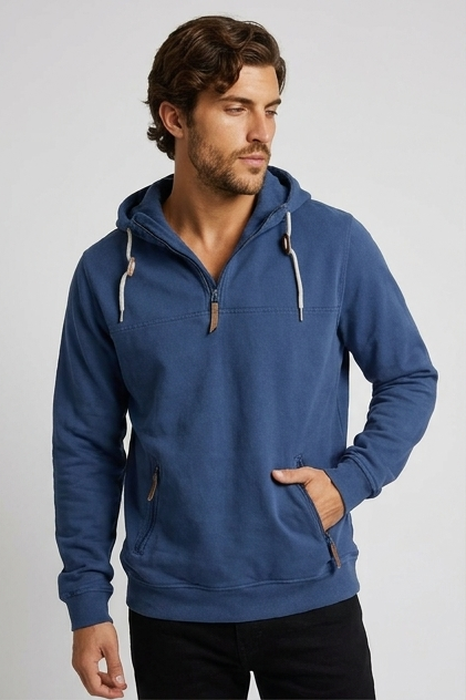 Quarter Zip Kangaroo Pocket Hooded Pullover Men