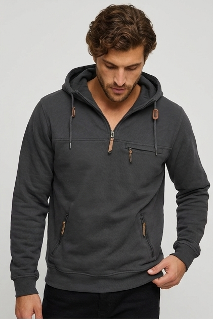 Quarter Zip Kangaroo Pocket Hooded Pullover Men
