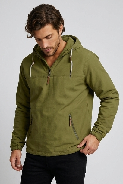 Quarter Zip Kangaroo Pocket Hooded Pullover Men