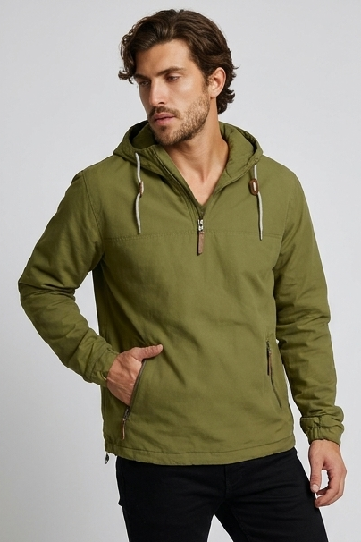 Quarter Zip Kangaroo Pocket Hooded Pullover Men