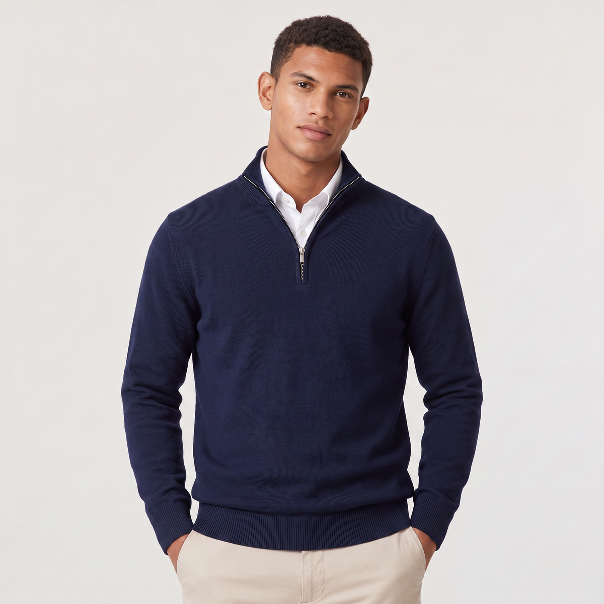Quarter Zip Knit Style Jumper Stand Collar Men