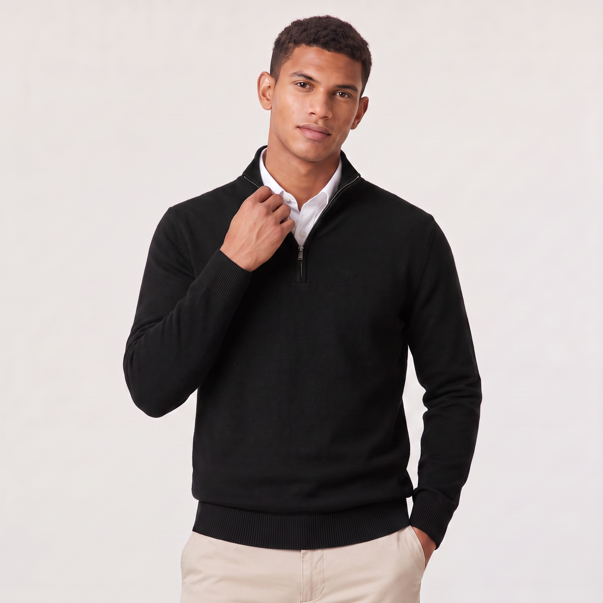 Quarter Zip Knit Style Jumper Stand Collar Men