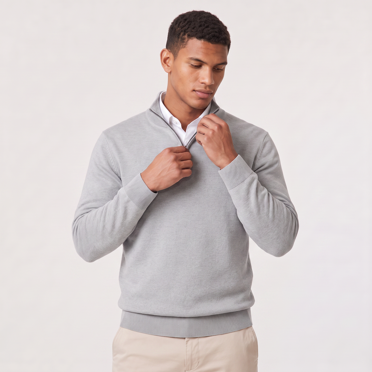 Quarter Zip Knit Style Jumper Stand Collar Men