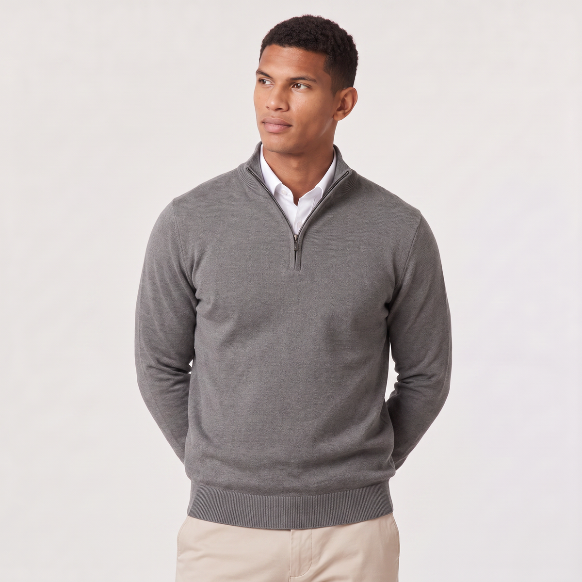 Quarter Zip Knit Style Jumper Stand Collar Men