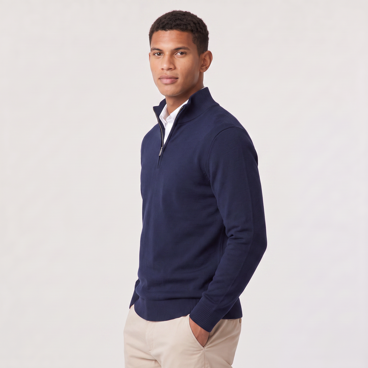 Quarter Zip Knit Style Jumper Stand Collar Men
