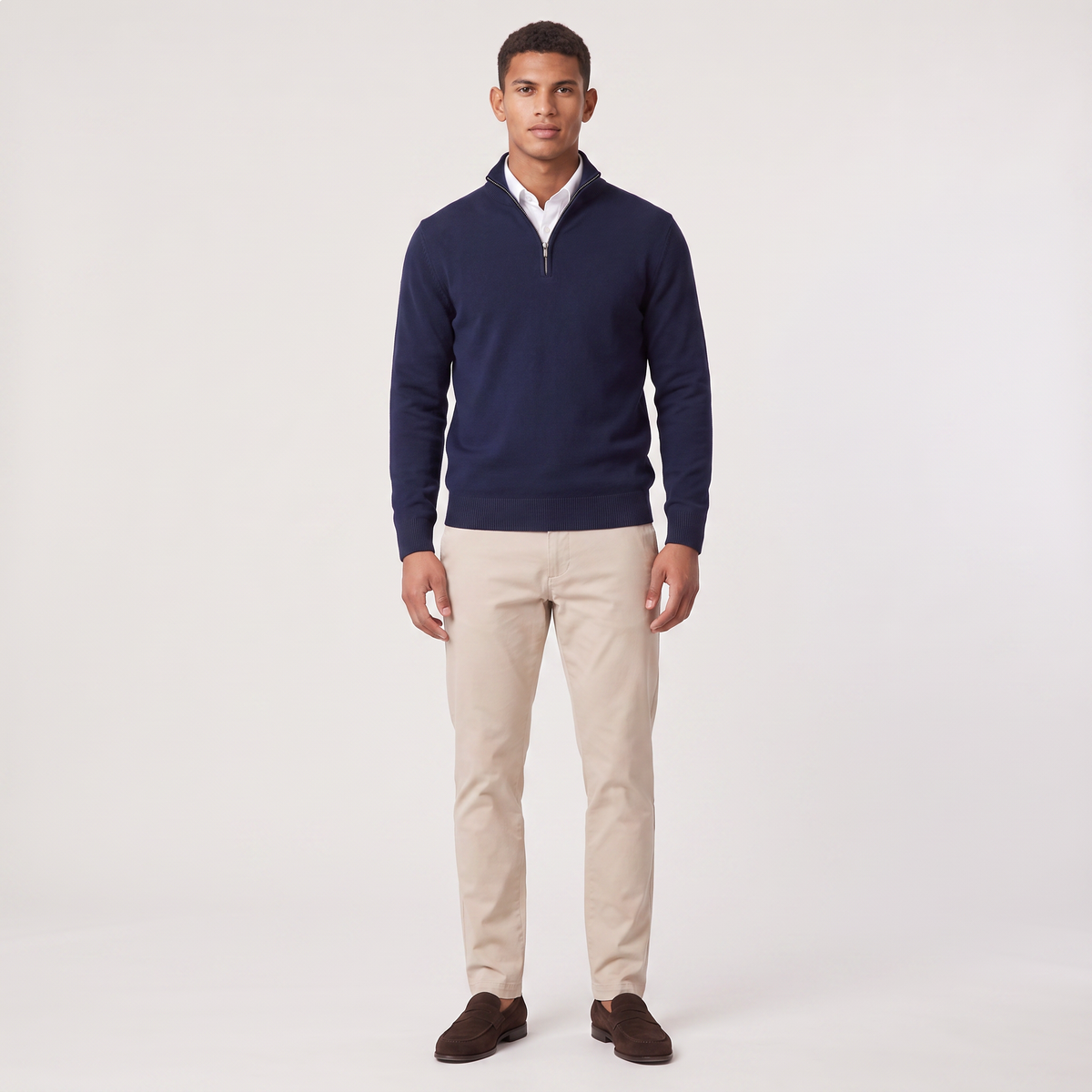 Quarter Zip Knit Style Jumper Stand Collar Men