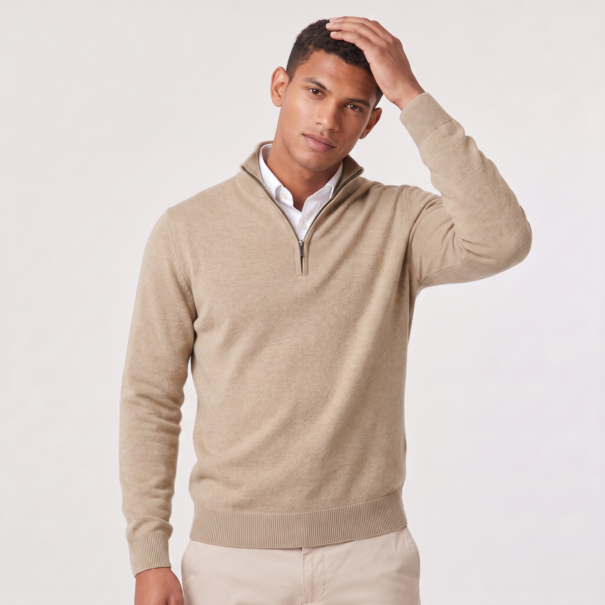 Quarter Zip Knit Style Jumper Stand Collar Men