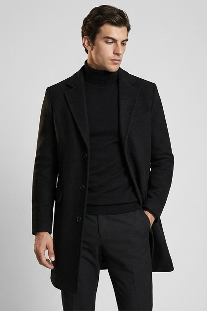Quilted Wool Style Overcoat With Lapel Collar Men