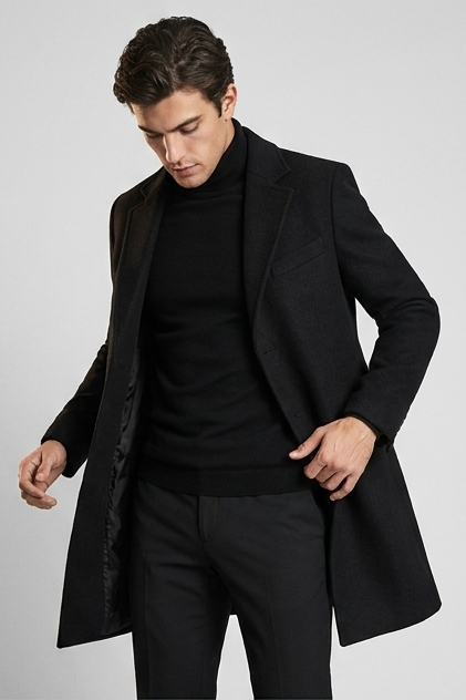 Quilted Wool Style Overcoat With Lapel Collar Men