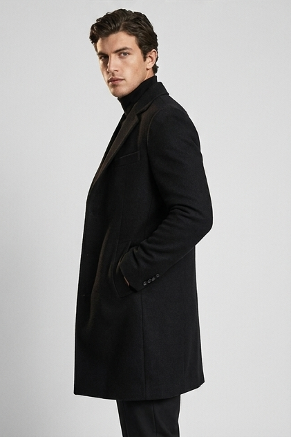 Quilted Wool Style Overcoat With Lapel Collar Men