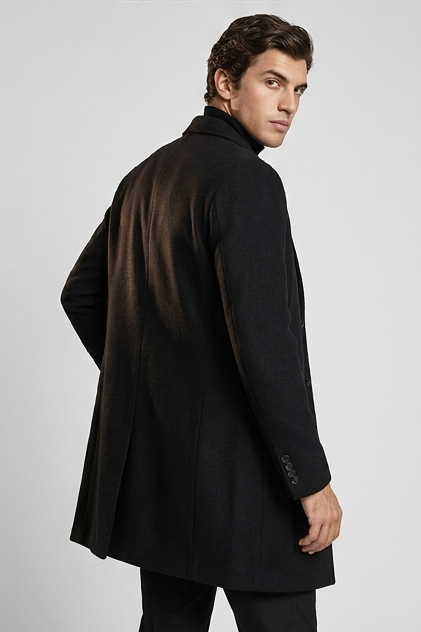 Quilted Wool Style Overcoat With Lapel Collar Men
