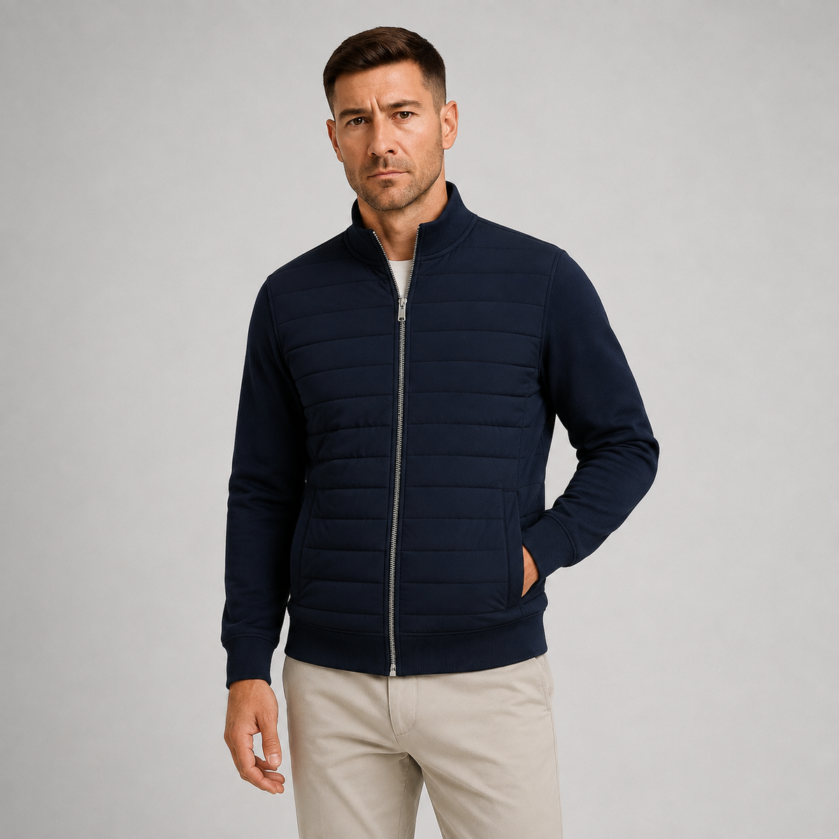 Quilted Jacket Knitted Sleeves Stand Collar Men