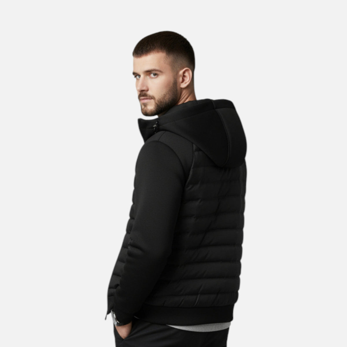 Quilted Panel Hooded Padded Jacket Men