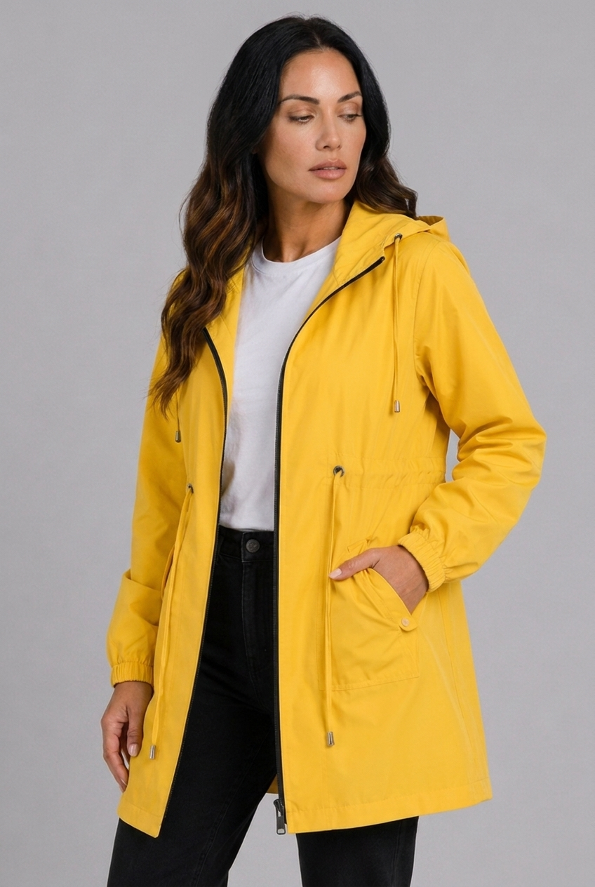 Lightweight Hooded Zip-Front Waterproof Rain Coat Women