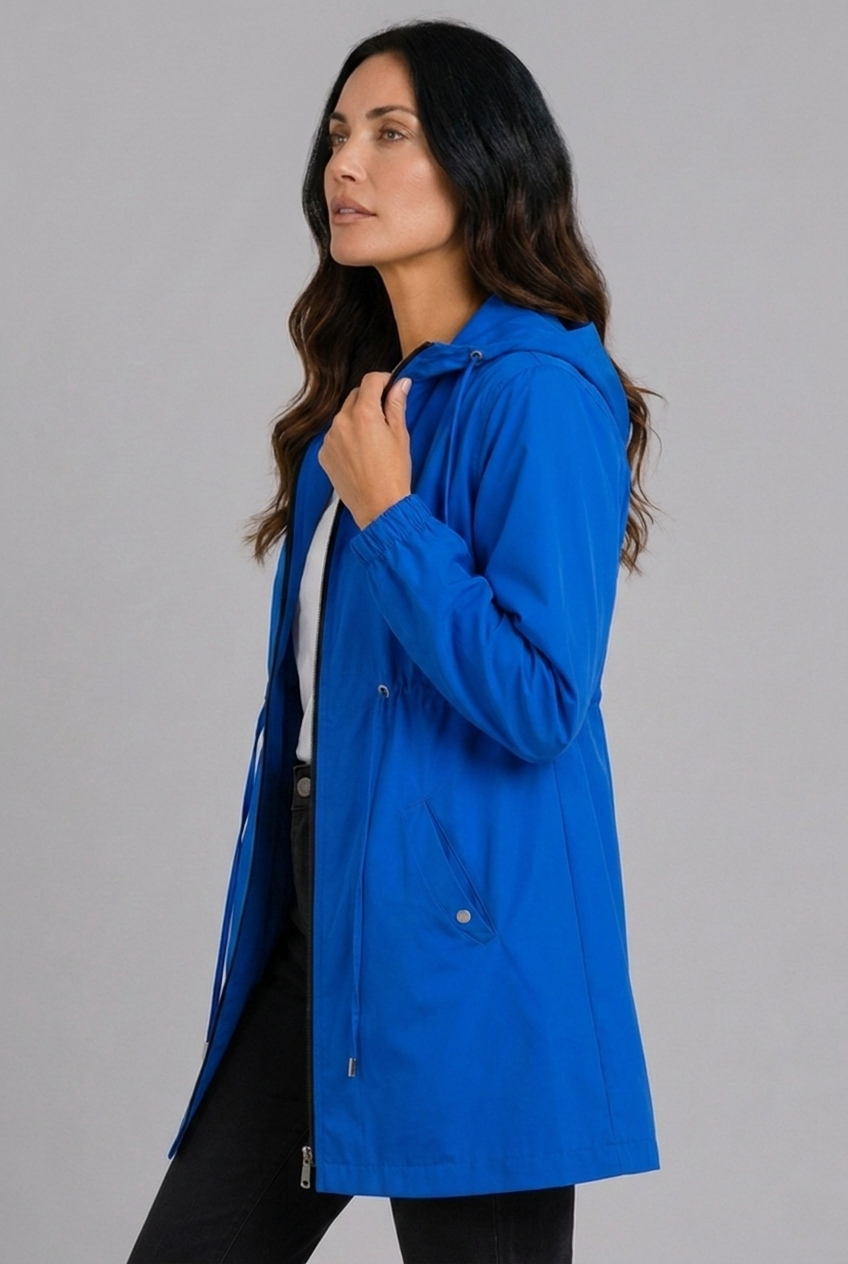 Lightweight Hooded Zip-Front Waterproof Rain Coat Women