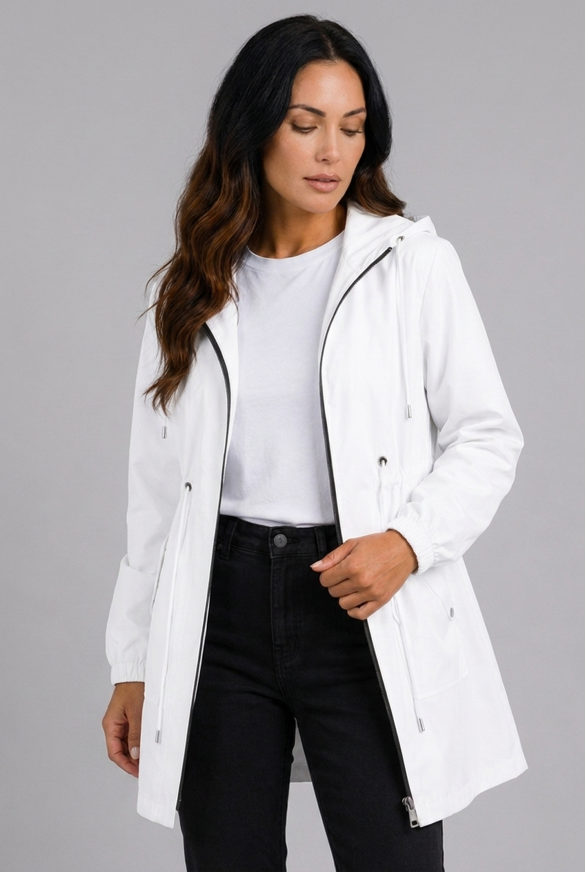 Lightweight Hooded Zip-Front Waterproof Rain Coat Women
