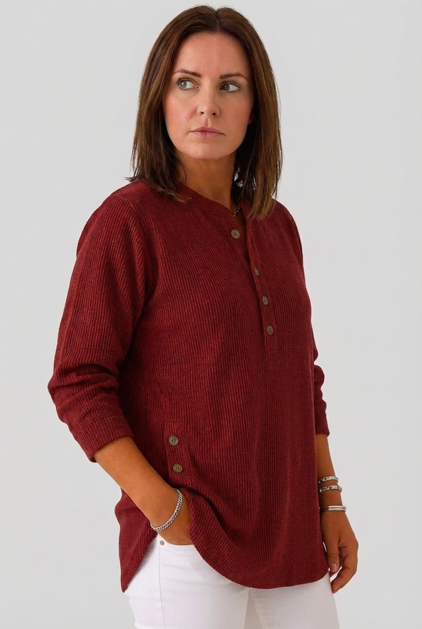 Oversized Ribbed Long Sleeve Henley Top Women