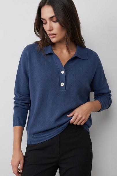 Refined Collared Button Detail Relaxed Fit Jumper Women
