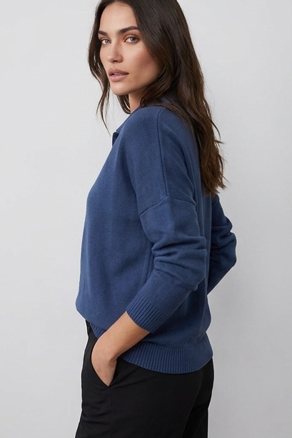 Refined Collared Button Detail Relaxed Fit Jumper Women