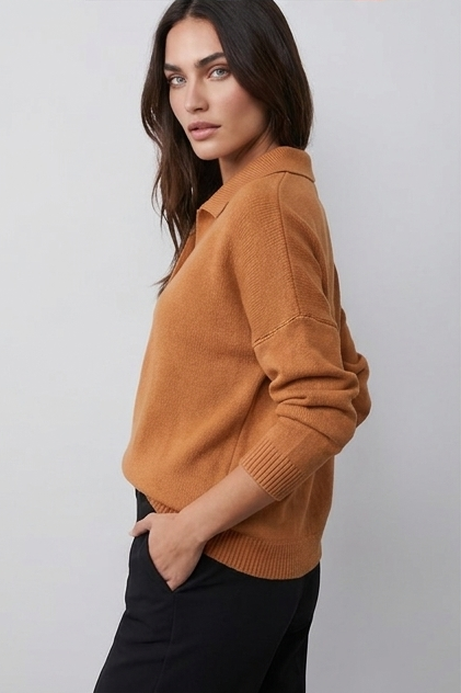 Refined Collared Button Detail Relaxed Fit Jumper Women
