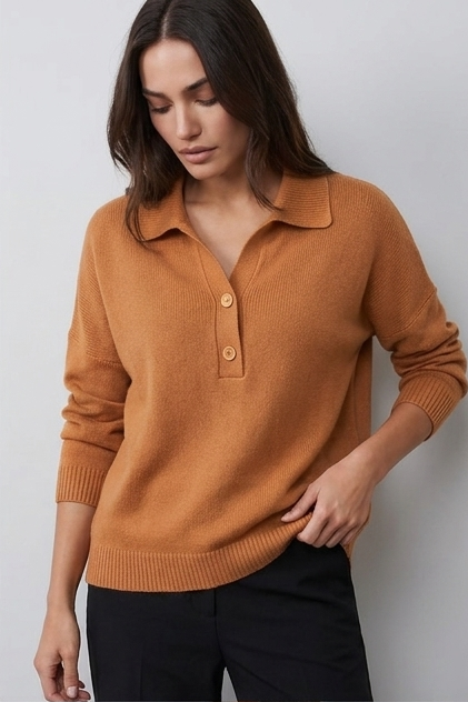 Refined Collared Button Detail Relaxed Fit Jumper Women