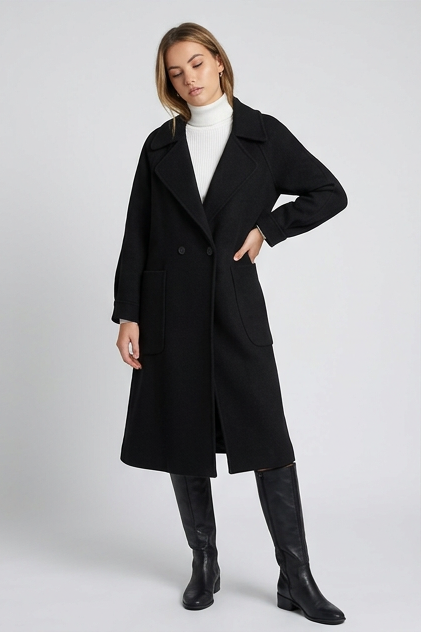 Relaxed Merino Wool Longline Coat With Deep Pockets Women