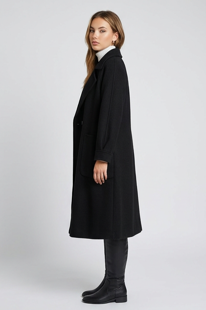 Relaxed Merino Wool Longline Coat With Deep Pockets Women