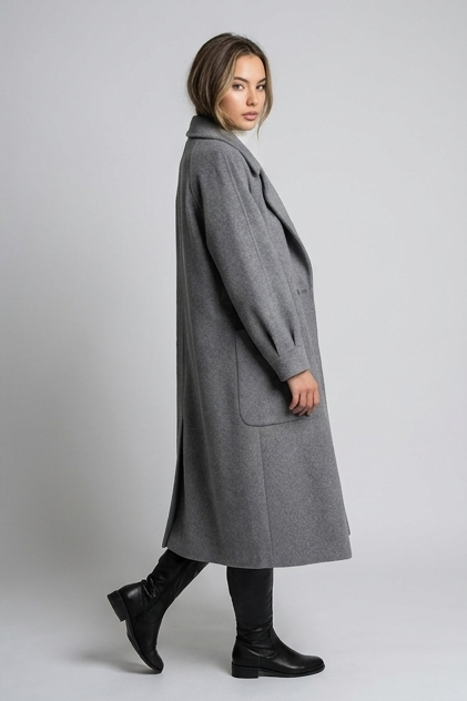 Relaxed Merino Wool Longline Coat With Deep Pockets Women