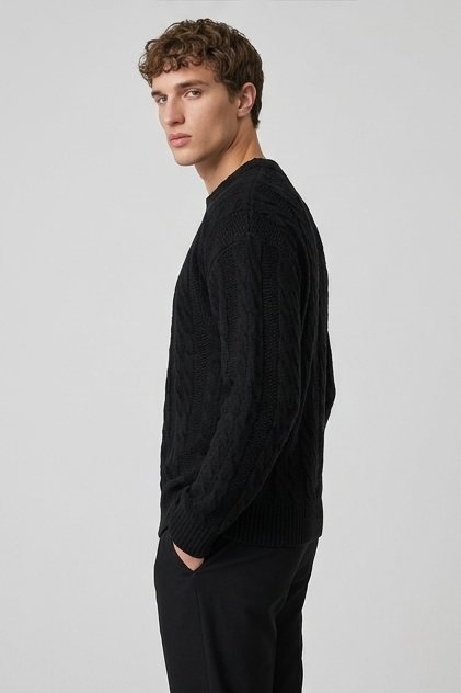 Cable Knit Style Ribbed Crew Neck Jumper