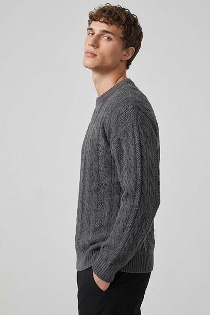 Cable Knit Style Ribbed Crew Neck Jumper