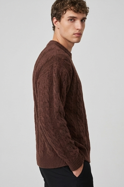 Cable Knit Style Ribbed Crew Neck Jumper