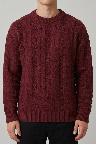 Cable Knit Style Ribbed Crew Neck Jumper