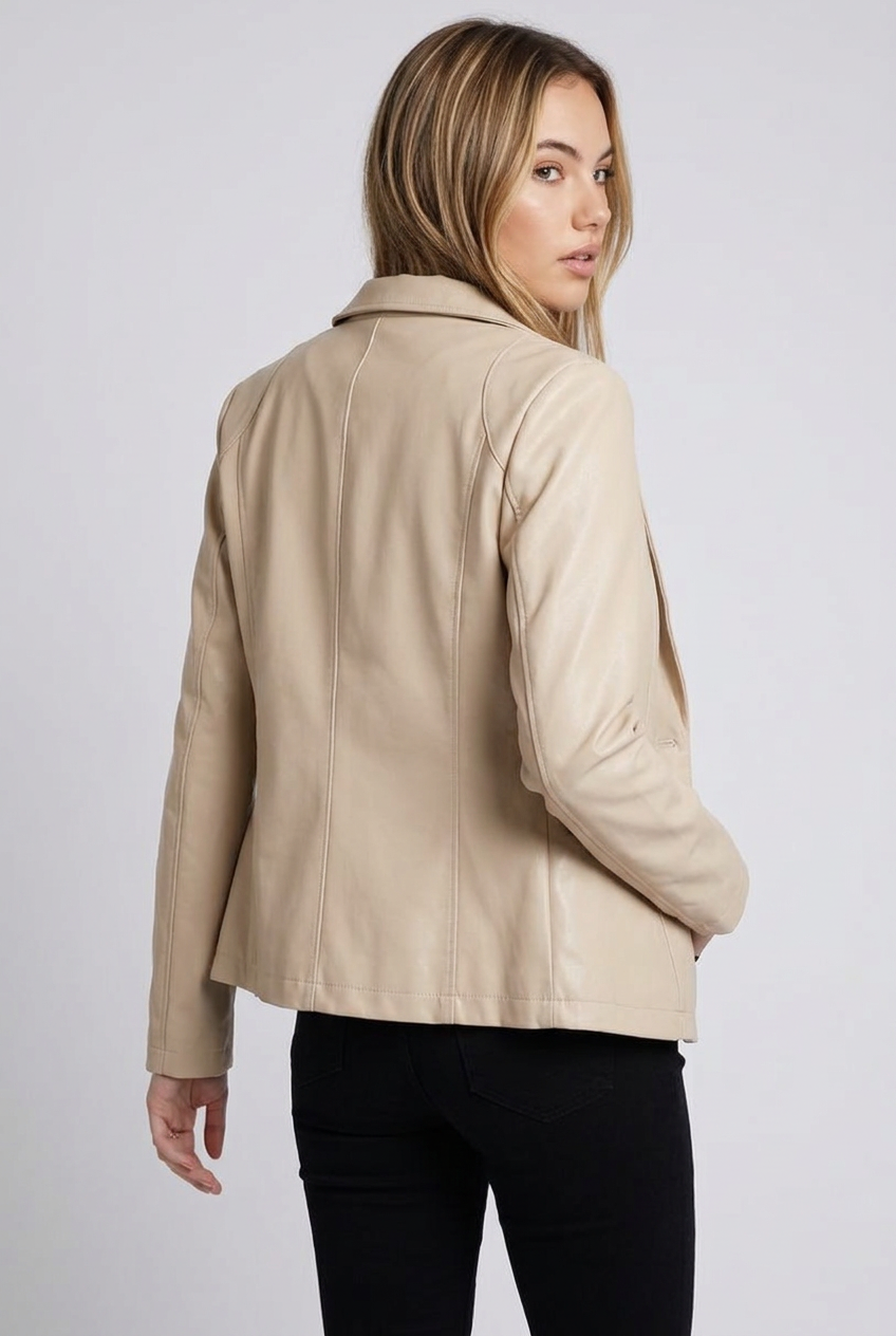 Sculpted Leather Style Blazer With Notched Lapels Women