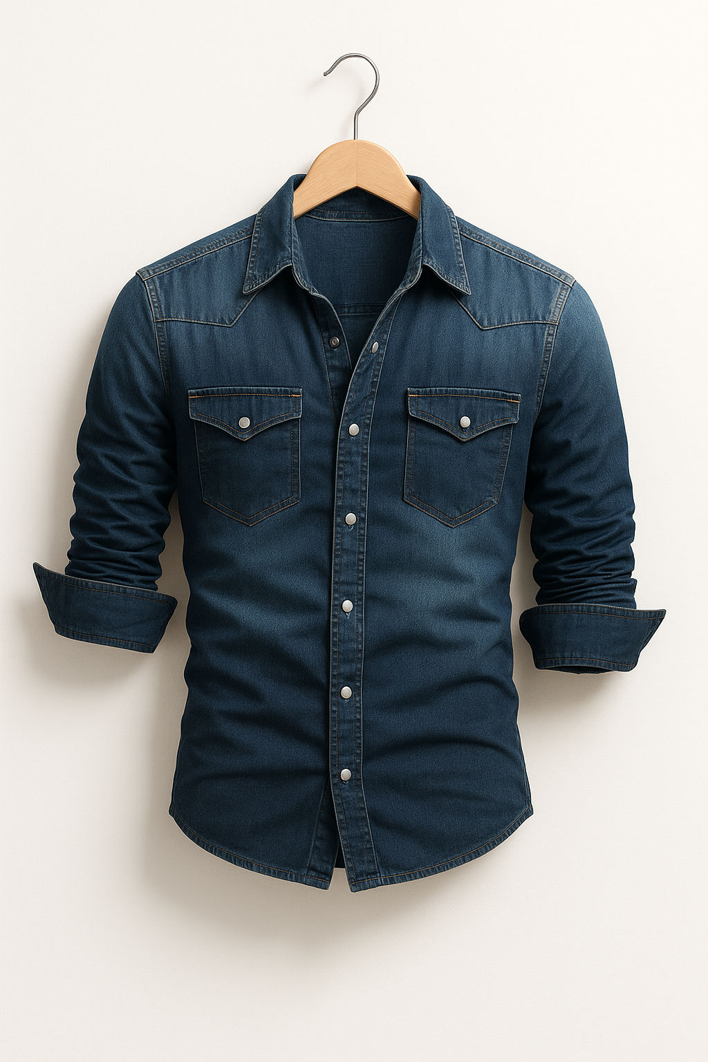 Men’s Denim Button-Up Shirt Long Sleeve
