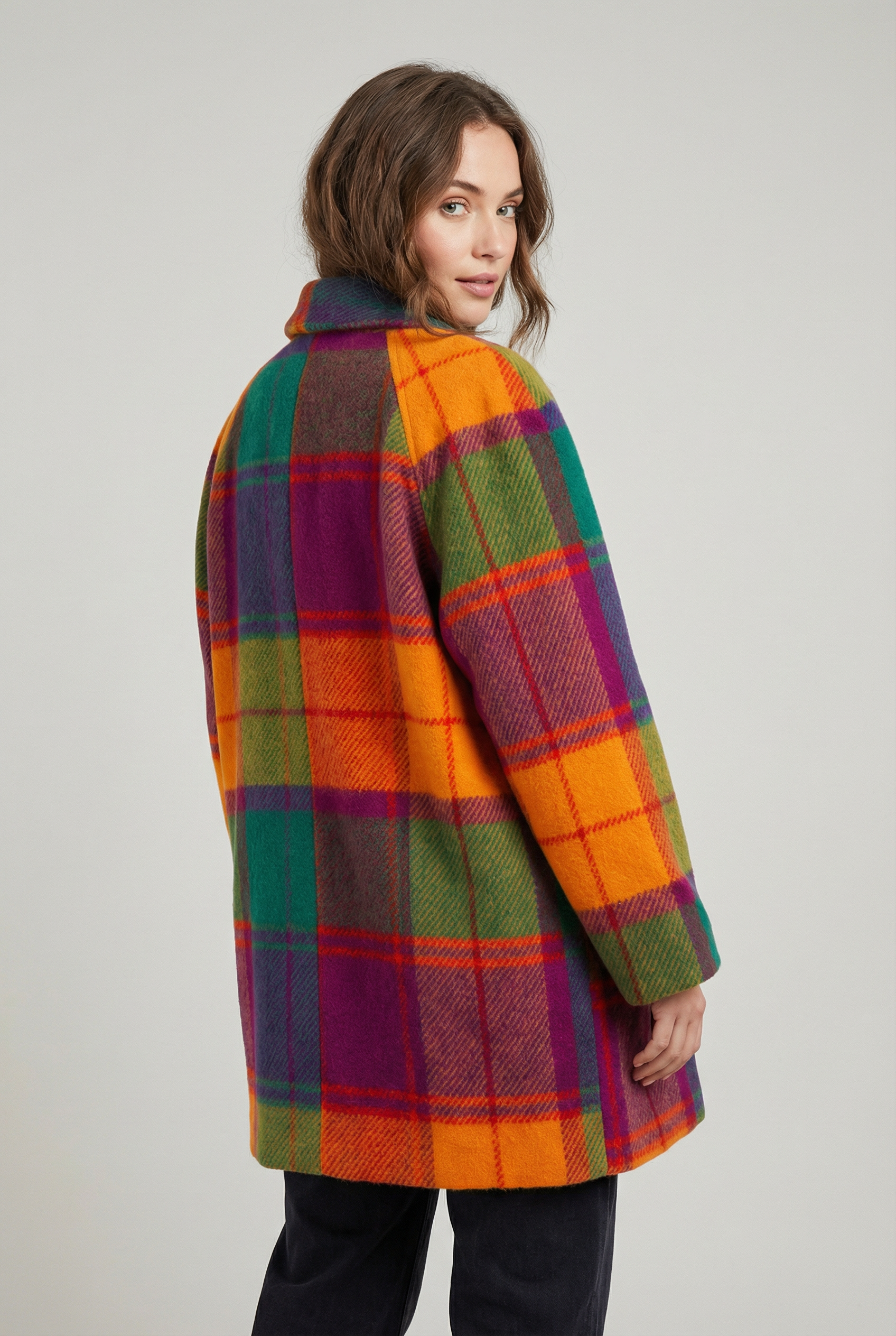 Women's Oversized Longline Plaid Winter Coat